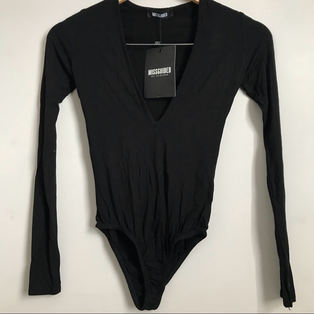 Missguided Deep V-Cut Black Bodysuit